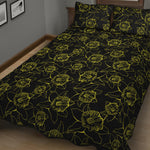Black And Yellow Daffodil Pattern Print Quilt Bed Set