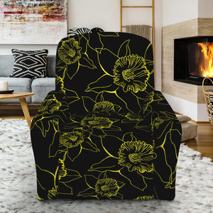 Black And Yellow Daffodil Pattern Print Recliner Slipcover