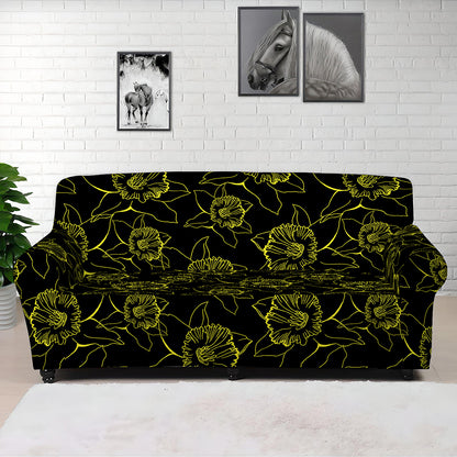 Black And Yellow Daffodil Pattern Print Sofa Cover