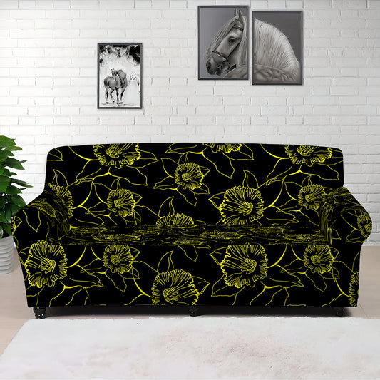 Black And Yellow Daffodil Pattern Print Sofa Cover