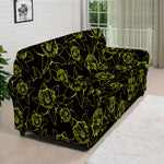 Black And Yellow Daffodil Pattern Print Sofa Cover