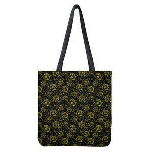Black And Yellow Daffodil Pattern Print Tote Bag