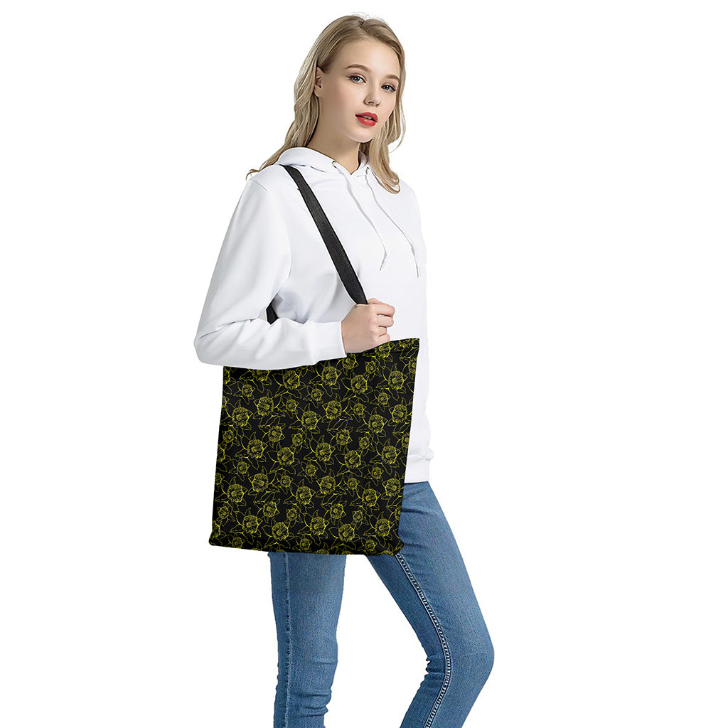 Black And Yellow Daffodil Pattern Print Tote Bag