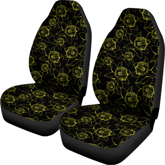 Black And Yellow Daffodil Pattern Print Universal Fit Car Seat Covers