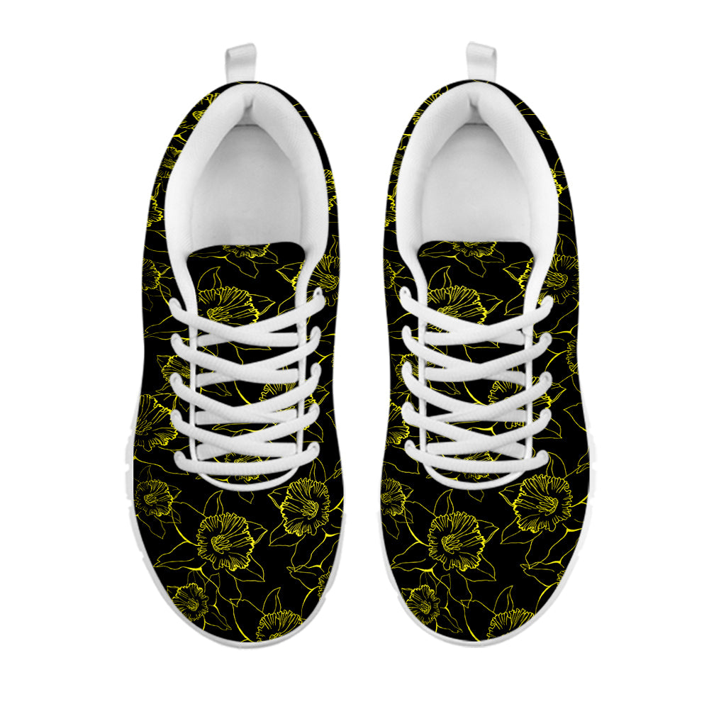 Black And Yellow Daffodil Pattern Print White Sneakers