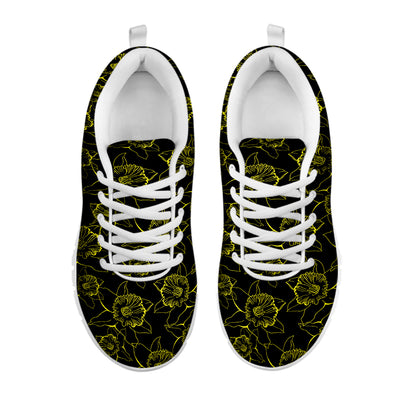 Black And Yellow Daffodil Pattern Print White Sneakers