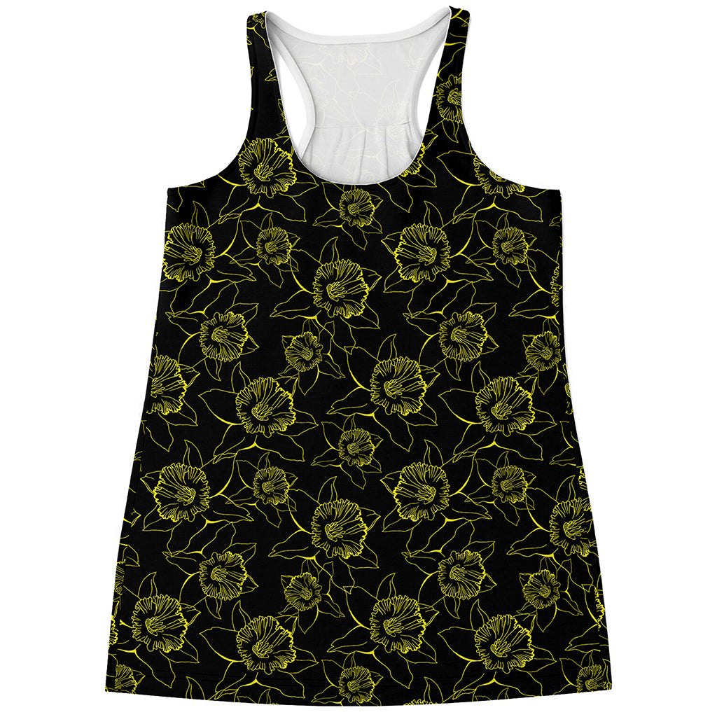 Black And Yellow Daffodil Pattern Print Women's Racerback Tank Top