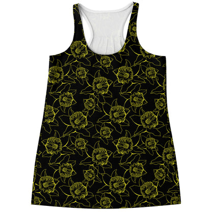 Black And Yellow Daffodil Pattern Print Women's Racerback Tank Top