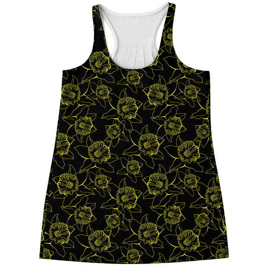 Black And Yellow Daffodil Pattern Print Women's Racerback Tank Top