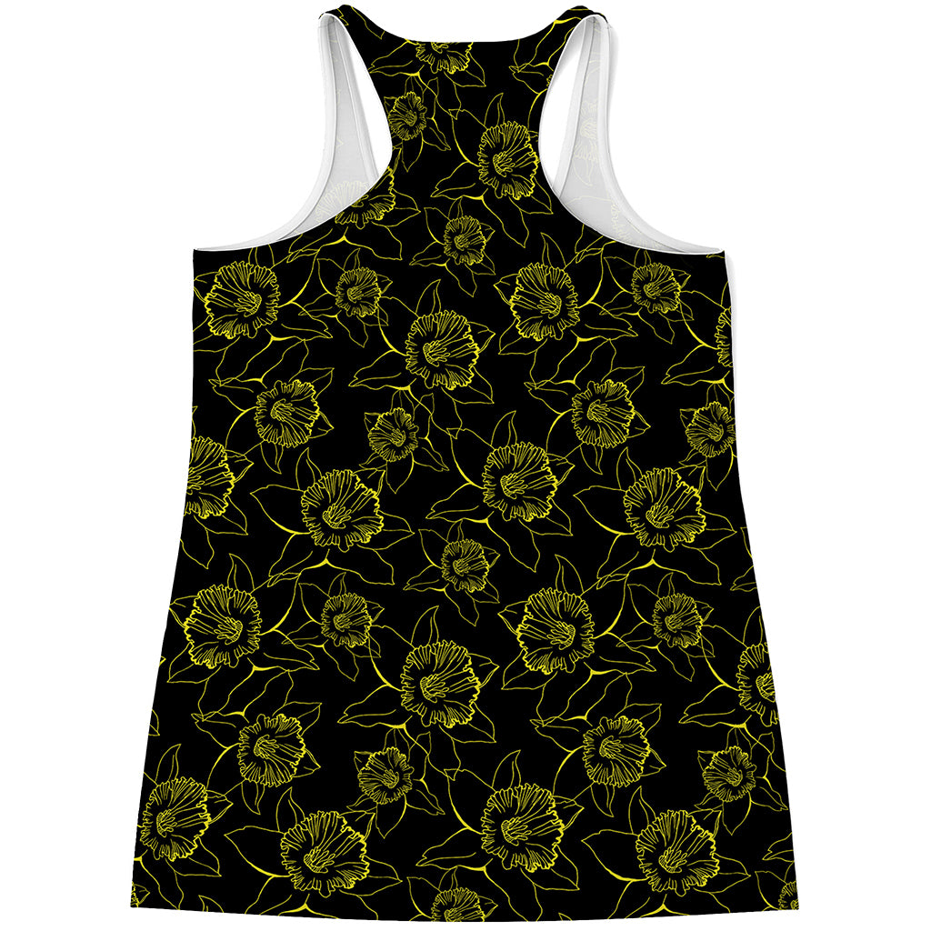 Black And Yellow Daffodil Pattern Print Women's Racerback Tank Top