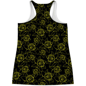 Black And Yellow Daffodil Pattern Print Women's Racerback Tank Top