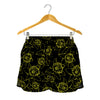Black And Yellow Daffodil Pattern Print Women's Shorts