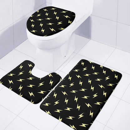 Black And Yellow Lightning Pattern Print 3 Piece Bath Mat Set