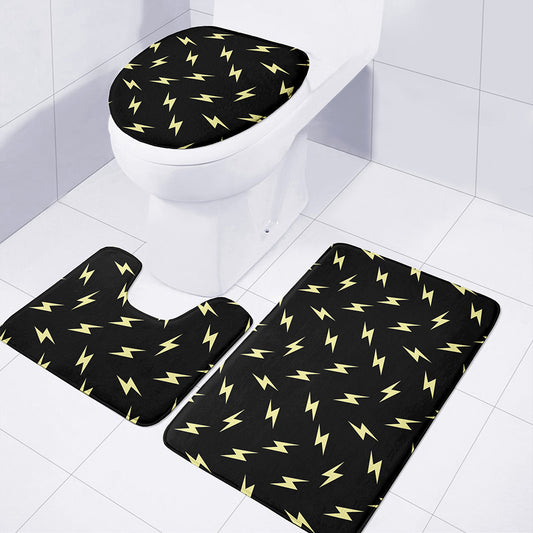 Black And Yellow Lightning Pattern Print 3 Piece Bath Mat Set