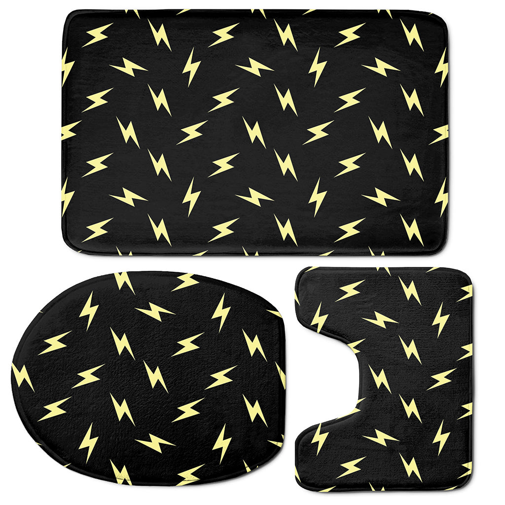 Black And Yellow Lightning Pattern Print 3 Piece Bath Mat Set