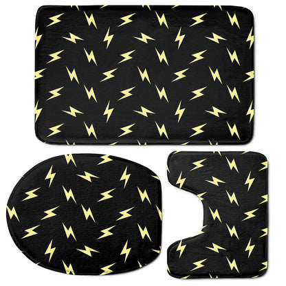 Black And Yellow Lightning Pattern Print 3 Piece Bath Mat Set
