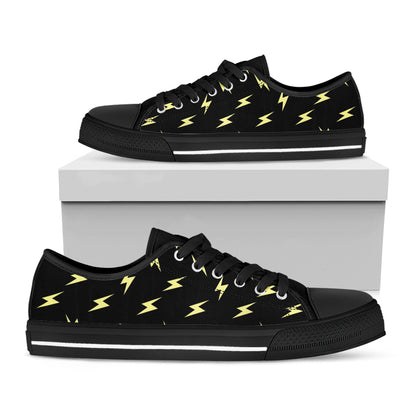 Black And Yellow Lightning Pattern Print Black Low Top Shoes