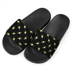 Black And Yellow Lightning Pattern Print Black Slide Sandals
