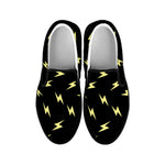 Black And Yellow Lightning Pattern Print Black Slip On Shoes