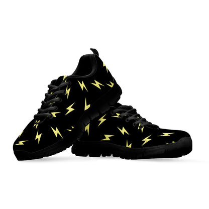 Black And Yellow Lightning Pattern Print Black Sneakers