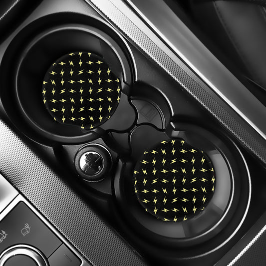 Black And Yellow Lightning Pattern Print Car Coasters
