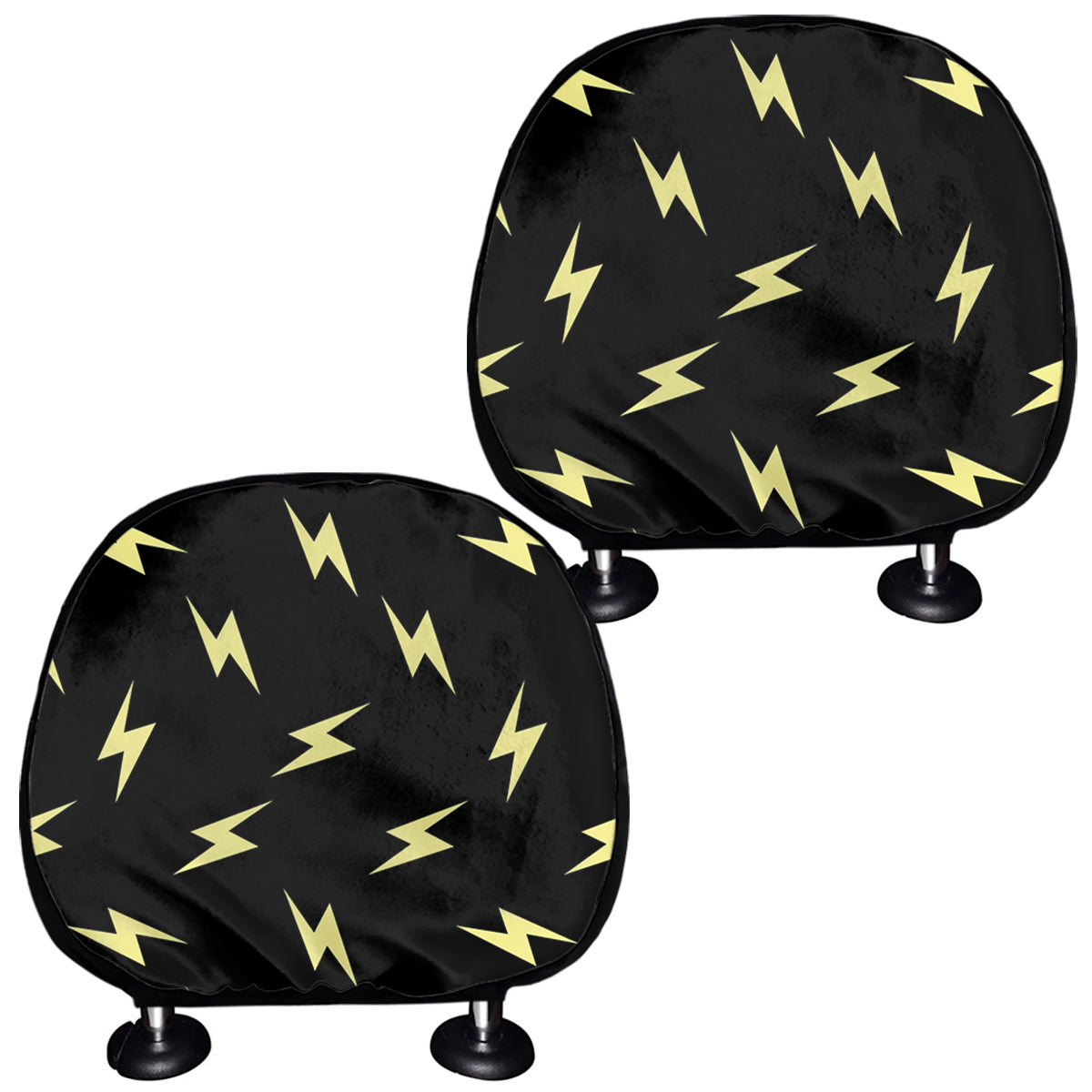 Black And Yellow Lightning Pattern Print Car Headrest Covers