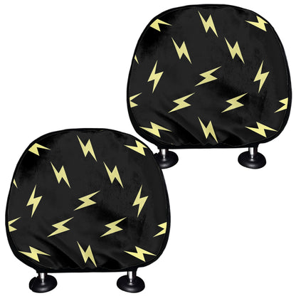 Black And Yellow Lightning Pattern Print Car Headrest Covers
