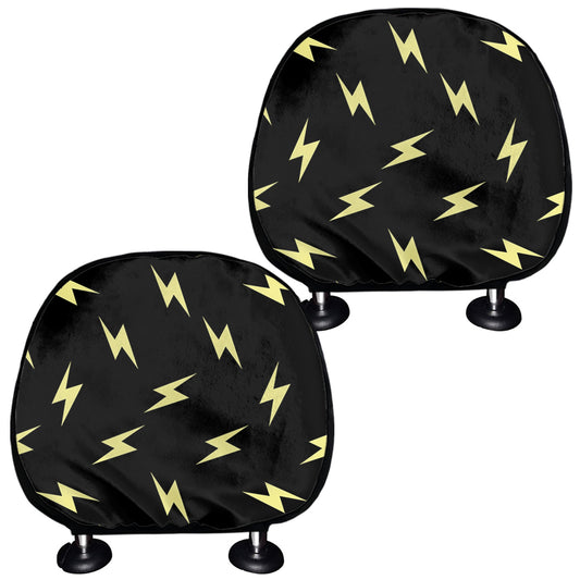 Black And Yellow Lightning Pattern Print Car Headrest Covers