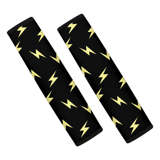 Black And Yellow Lightning Pattern Print Car Seat Belt Covers