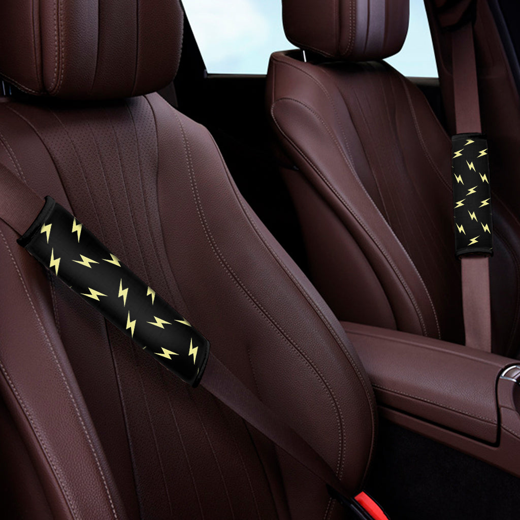 Black And Yellow Lightning Pattern Print Car Seat Belt Covers