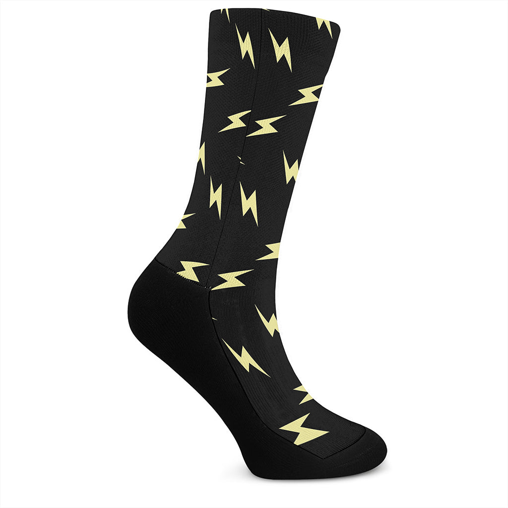 Black And Yellow Lightning Pattern Print Crew Socks