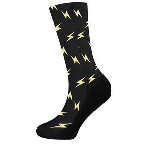 Black And Yellow Lightning Pattern Print Crew Socks