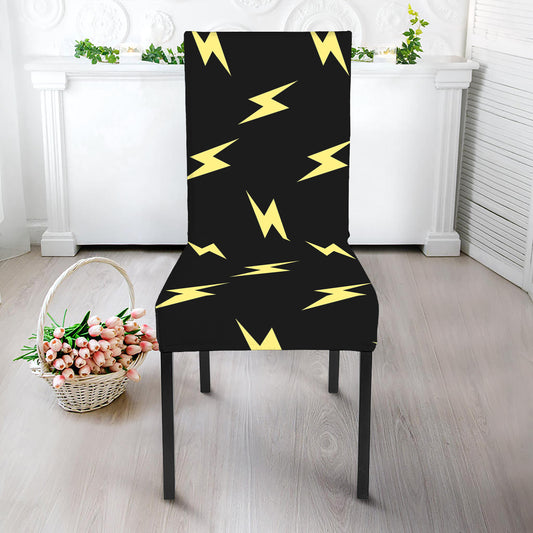 Black And Yellow Lightning Pattern Print Dining Chair Slipcover