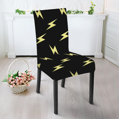 Black And Yellow Lightning Pattern Print Dining Chair Slipcover