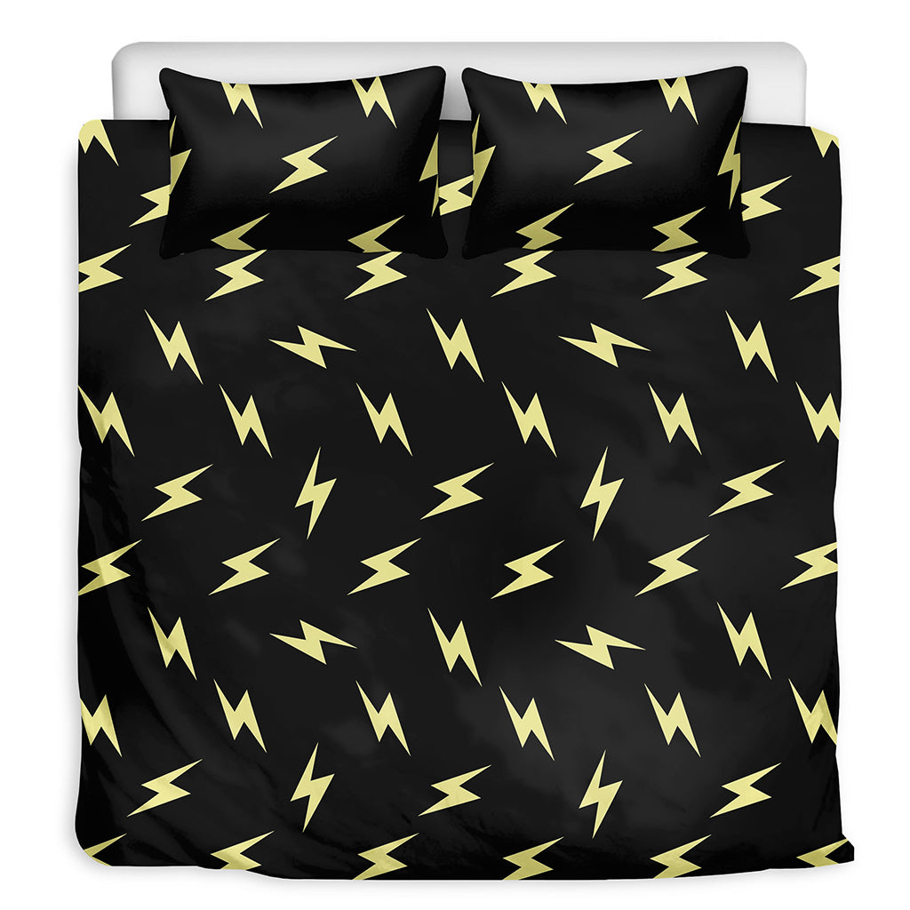 Black And Yellow Lightning Pattern Print Duvet Cover Bedding Set