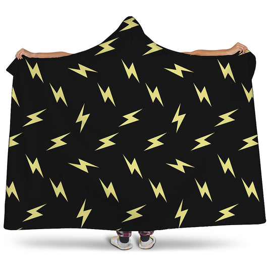 Black And Yellow Lightning Pattern Print Hooded Blanket