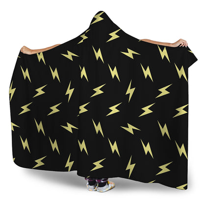 Black And Yellow Lightning Pattern Print Hooded Blanket
