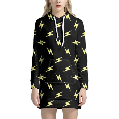 Black And Yellow Lightning Pattern Print Hoodie Dress