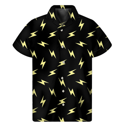 Black And Yellow Lightning Pattern Print Men's Short Sleeve Shirt