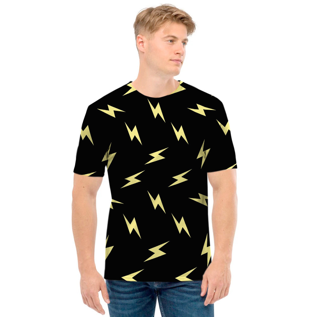 Black And Yellow Lightning Pattern Print Men's T-Shirt