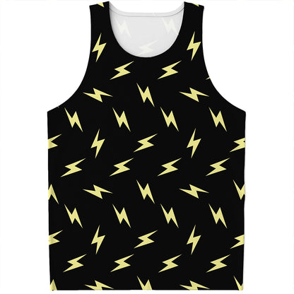 Black And Yellow Lightning Pattern Print Men's Tank Top