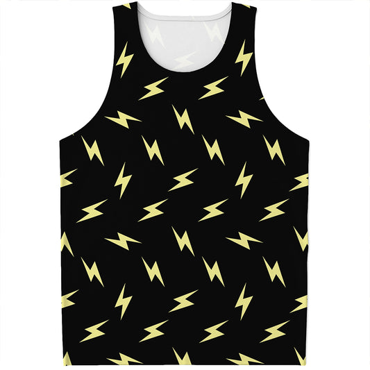 Black And Yellow Lightning Pattern Print Men's Tank Top