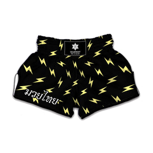 Black And Yellow Lightning Pattern Print Muay Thai Boxing Shorts