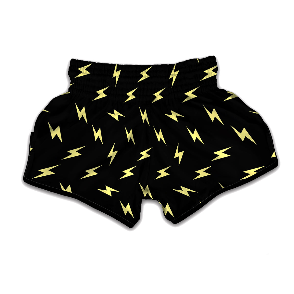 Black And Yellow Lightning Pattern Print Muay Thai Boxing Shorts