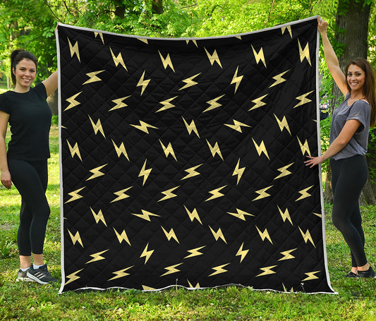 Black And Yellow Lightning Pattern Print Quilt