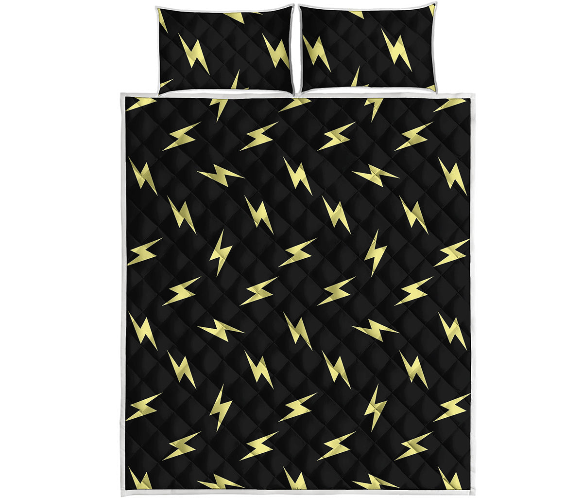 Black And Yellow Lightning Pattern Print Quilt Bed Set