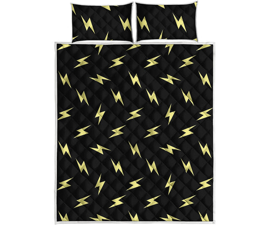Black And Yellow Lightning Pattern Print Quilt Bed Set