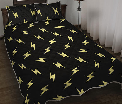 Black And Yellow Lightning Pattern Print Quilt Bed Set