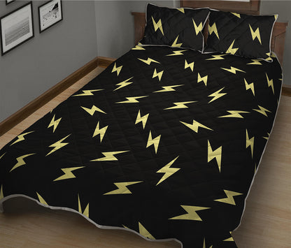 Black And Yellow Lightning Pattern Print Quilt Bed Set