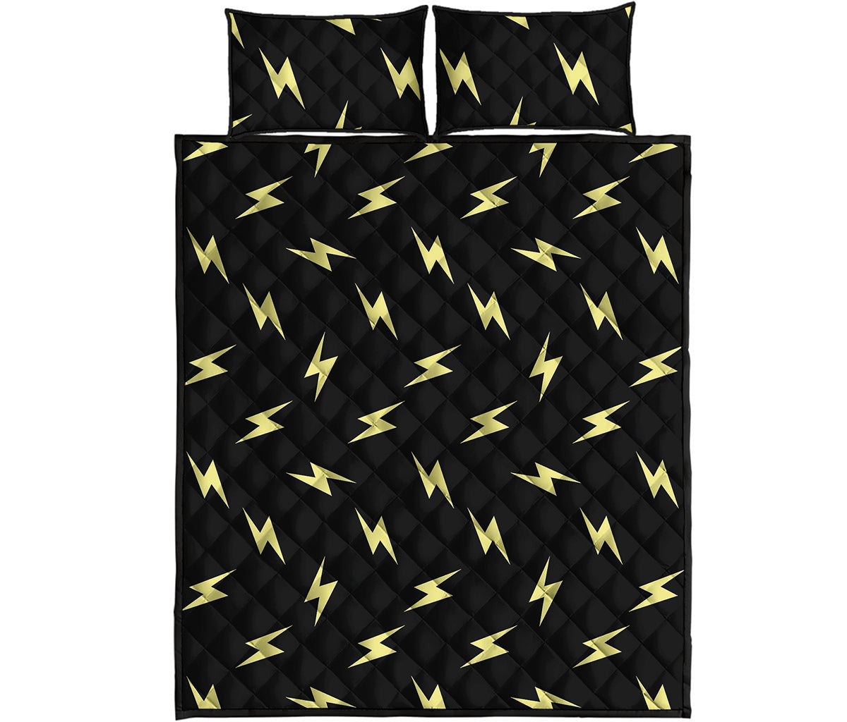 Black And Yellow Lightning Pattern Print Quilt Bed Set